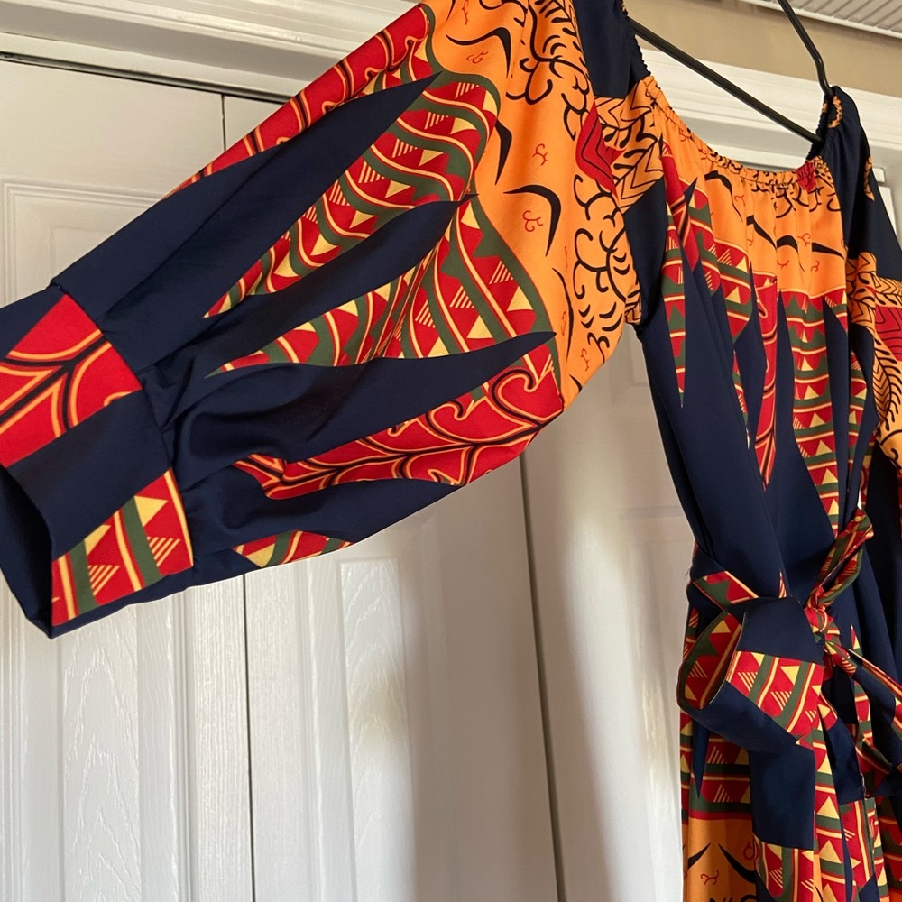 NWOT Haoohu Vibrant Patterned Off-Shoulder Dress Medium - Picture 6 of 8